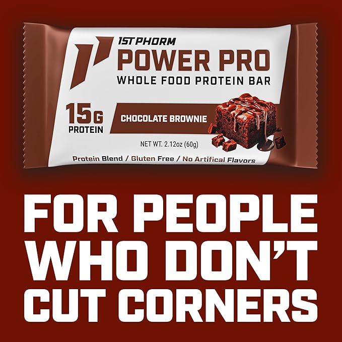 1st Phorm Power Pro Protein Bars Chocolate Brownie Flavor 15G Whole Food Protein Gluten Free Snack Bars for on the Go or Pantry Snacks Made Without Artificial Flavors 15 Count