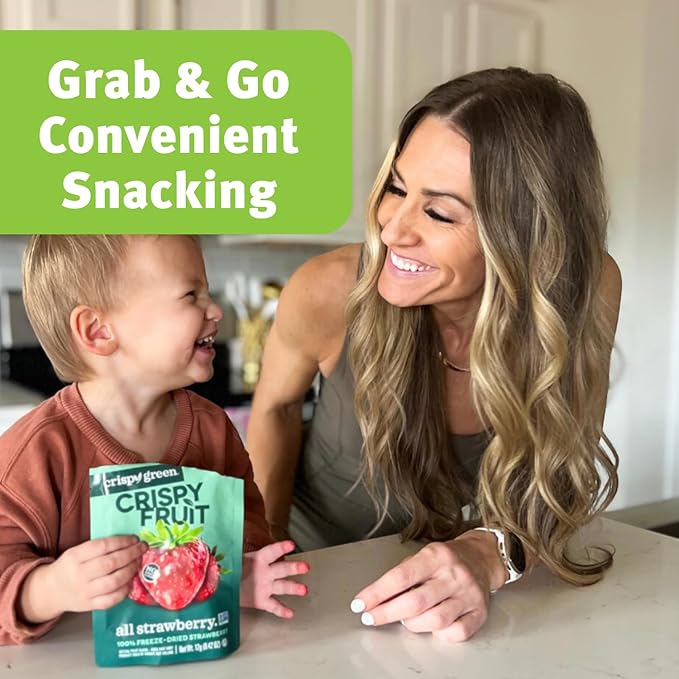 Crispy Green Freeze-Dried Strawberry Fruit Snacks 0.42 Oz (Pack of 12) 100% Pure Fruit All-Natural No Added Sugar Single-Serve Bags for Healthy Snacks &amp School Lunches