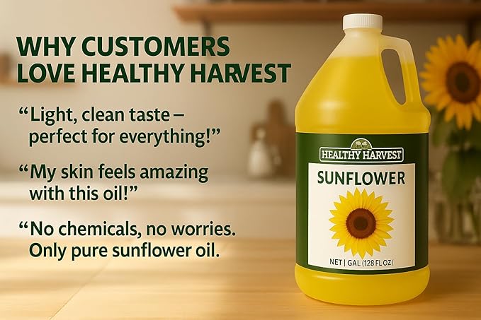 Healthy Harvest Non-GMO Sunflower Oil - Healthy Cooking Oil for Cooking Baking Frying &amp More - Naturally Processed to Retain Natural Antioxidants (One Gallon)