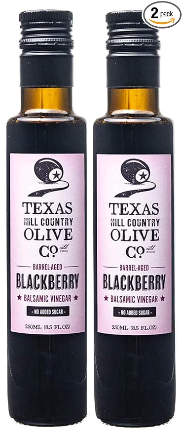 Blackberry Balsamic Vinegar - Gourmet Barrel Aged Infused Balsamic Vinegar - Great for Dressing Dipping Glazing - No Artificial Flavors or Added Sugar - Made in Texas (8.5 oz 2 Pack)