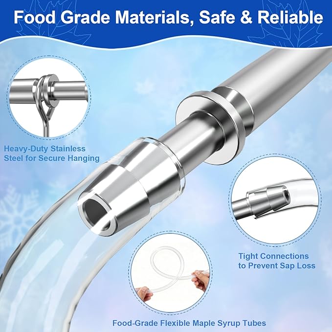 Maple Syrup Tapping Kit (6 Set) Maple Tree Tapping Kit with Stainless Steel Maple Syrup Taps Hooks 3FT Food Grade Sap Tubes Maple Syrup Filter Tree Sap Tapping Kit for Maple Syrup Making Supplies