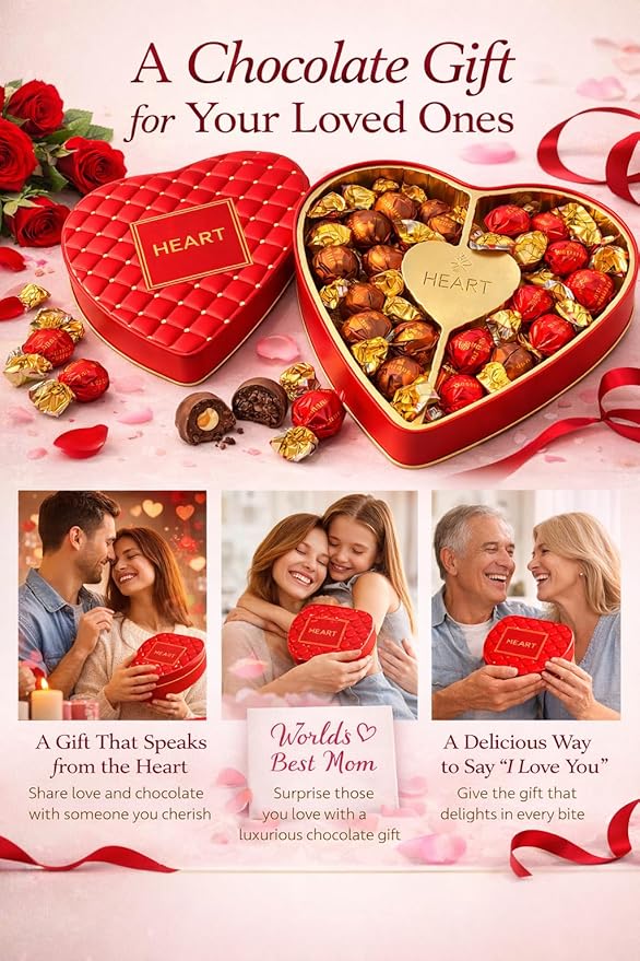 Premium Italian Chocolate Truffles Gift Box - Heart Shaped Valentine's Day Gourmet Assortment - Milk Chocolate Hazelnut &amp Dark Chocolate Luxury Collection - Perfect Anniversary Birthday Gift for W