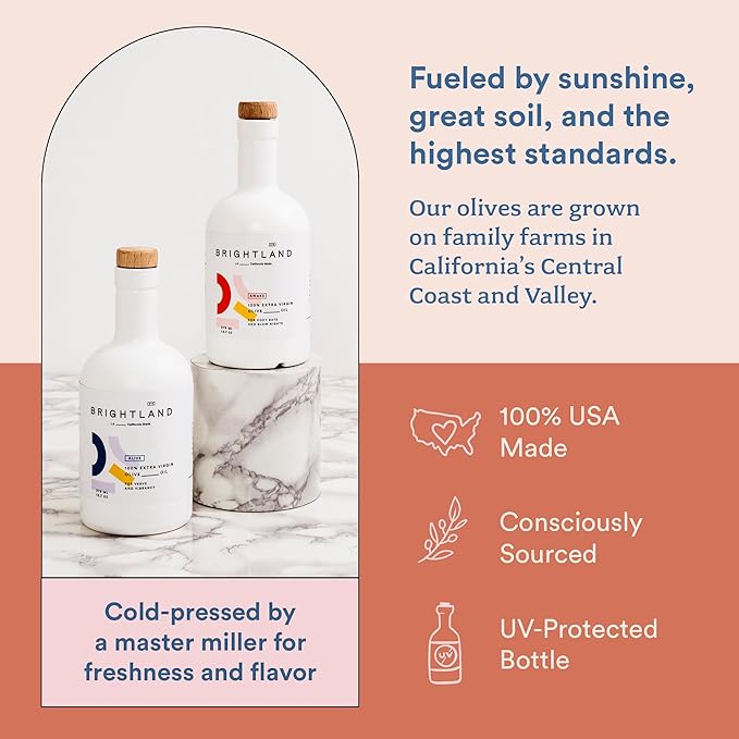 Brightland California Olive Oil Extra Virgin The Duo – First Cold-Pressed Olive Oil Made with Early-Harvest Olives – Polyphenol Rich &amp Artfully Crafted - 12.7fl oz Bottles (Pack of 2)