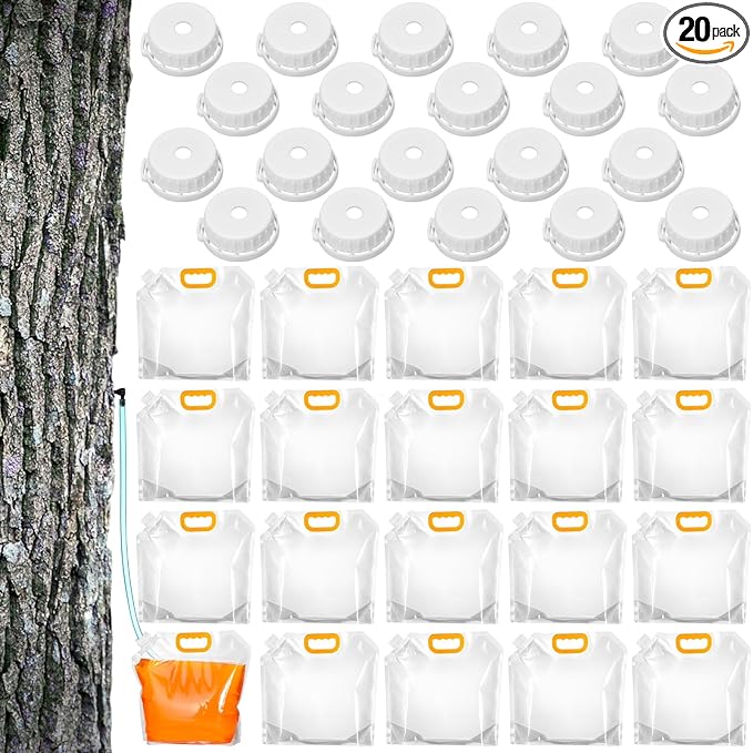 SiliFine 20 Pack Maple Syrup Collection Bags Replacement Bags Include 20 Perforated Lids and 20 Non-perforated Lids for Experts or Beginners Maple Birch Syrup Collection Supplies