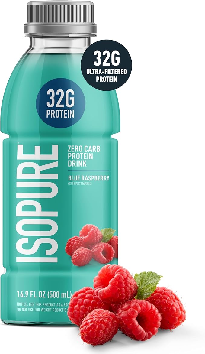 Isopure Zero Carb 32g Clear Protein Ready-to-Drink Whey Protein Isolate Blue Raspberry 12 Pack (Packaging May Vary)