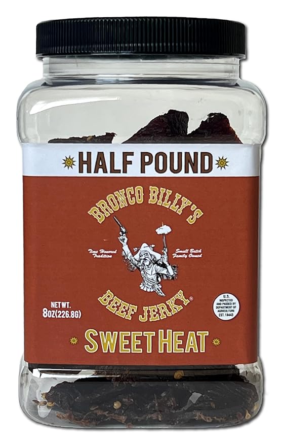 Bronco Billy's Beef Jerky Sweet Heat Half Pound Jar - 8oz - New Jar Design