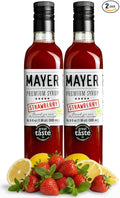 Mayer Strawberry Syrup - Award-Winning Artisanal Fruit Syrup All-Natural Crafted with 100% Real Fruits Vegan Gluten-Free – Perfect Coffee Syrup Cocktails &amp Dessert Topping (2 Pack)