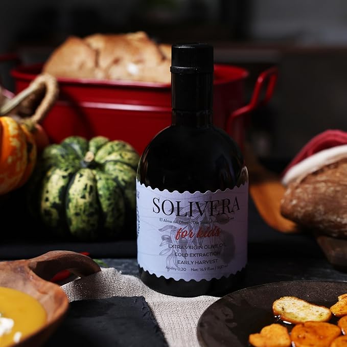 Solivera Mini Verde Extra Virgin Olive Oil Cold Pressed 300+ High Polyphenols Baby-Friendly Blend Smooth &amp Light Single-Origin Organic Olive Oil Hand Picked Early Harvest - 16.8 fl. oz. (Mini