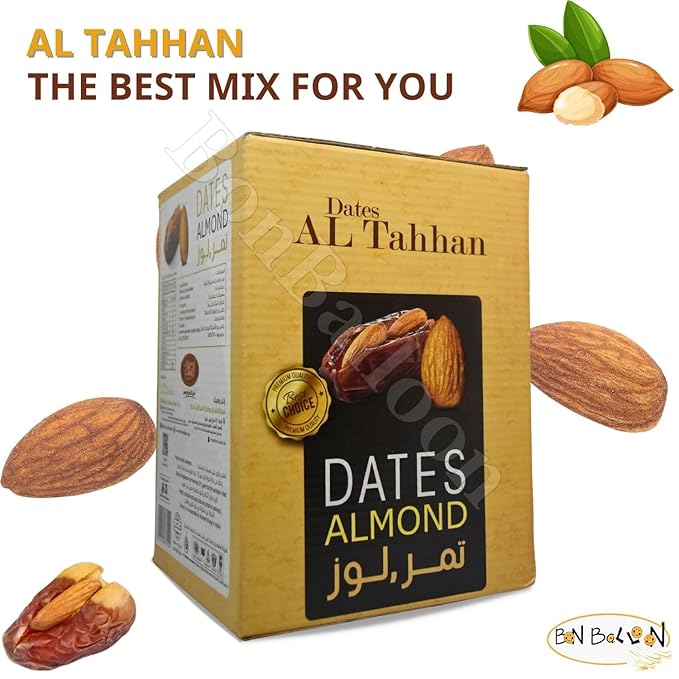 Al Tahhan Dates With Almond Stuffed Premium Semi Dry Without Seed Delicious Sweet Finest Natural Tamr Food Fresh Egypt Ramadan No Gmo Kosher Halal (1 Pack = 60 Pcs - Net W : 21.17 oz) تمرمحشو لوز