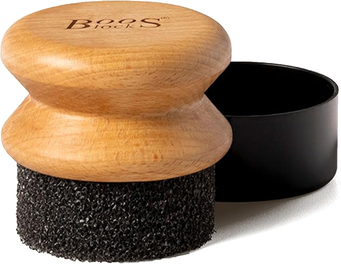John Boos Oil &amp Cream Round Applicator for Wood Cutting Boards Butcher Blocks &amp Utensils Beechwood - Solid Hardwood Handle Silver Ion-Treated Sponge Storage Cap Easy and Even Application