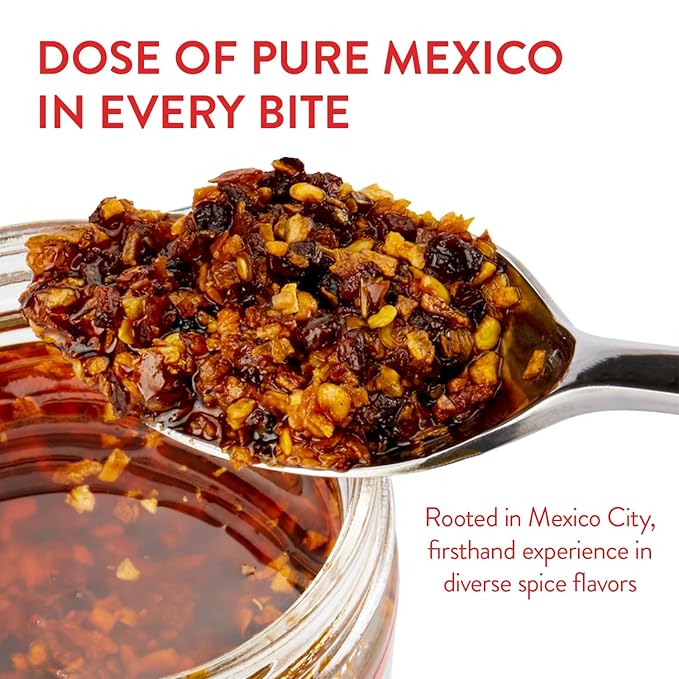 CHILE CRUNCH - Crunchy Condiment - All Natural Roasted Chili Peppers Garlic &amp Onion Crisp Sauce - Vegan Gluten-Free No Preservatives - Homemade Authentic Mexican Recipe Variety Pack of 4