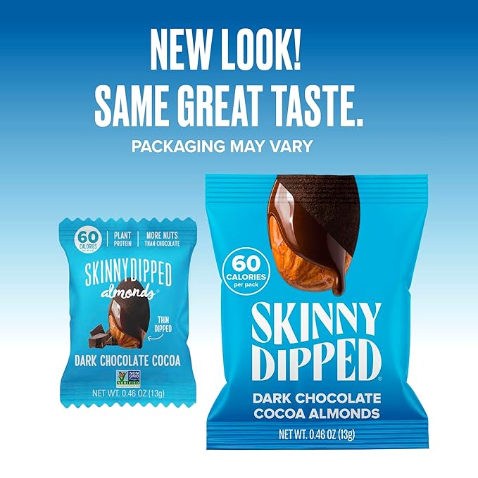 SkinnyDipped Snack Attack Minis Almond Variety Pack Healthy Snack Plant Protein Gluten Free 0.46 oz Mini Bags Pack of 25