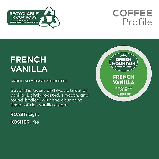 Green Mountain Coffee Roasters French Vanilla Keurig Single-Serve K-Cup Pods Light Roast Coffee 12 Count (Pack of 3)