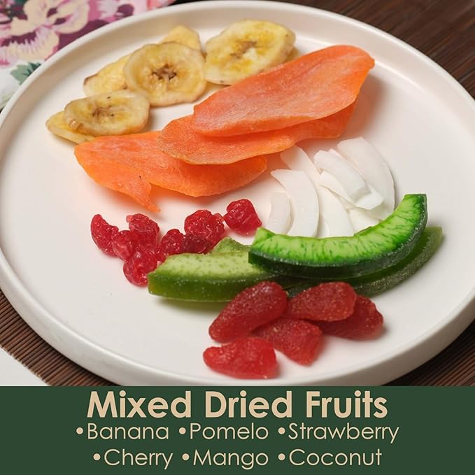 Mixed Dried Fruit Assortment – Mango Banana Cherry Coconut Pomelo &amp Strawberry Premium Dried Fruit Snack Gourmet Fruit Mix Gift Box 17.6 oz (500g)