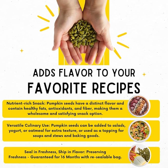 Sunbest Natural Raw Pumpkin Seeds 3 lbs – Unsalted &amp Shelled – Whole Pepitas Pumpkin Seeds to Eat – Great for Snacking Baking &amp Topping – Rich in Essential Fatty Acids Iron &amp Protein (