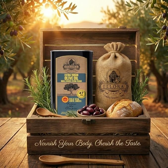 Ellora Farms Greek Extra Virgin Olive Oil Certified PDO SITIA Single Estate Crete High in Phenols Cold Press &amp Traceable EVOO Greece Kosher 1 Lt Tin (33.8 oz.) X 2 Pack