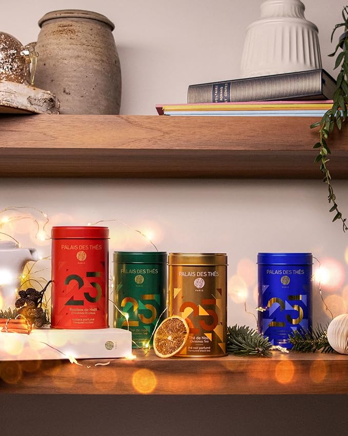 Palais des Thés - N°25 Holiday Collection Miniatures Box Gift Set - Assortment of Black Green Herbal and Rooibos Teas - Variety Pack of 4 Premium Loose Leaf 3.5oz Tin
