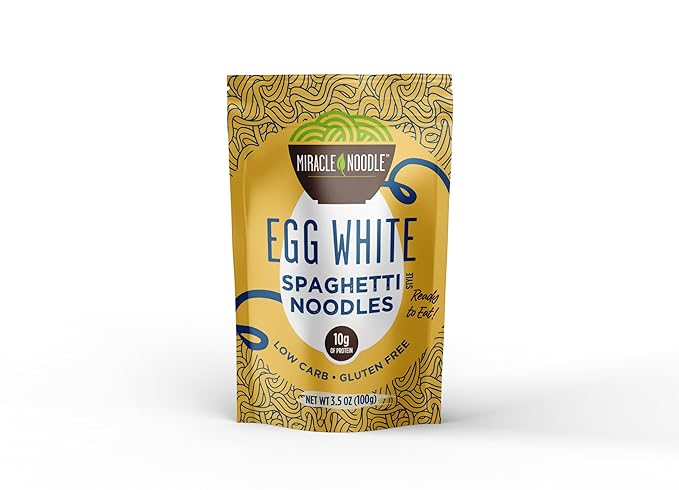 Miracle Noodle Egg White Spaghetti Pasta 3.5 Oz (Pack of 6) Ready to Eat Egg White Noodles 10g Protein 45 Calories 1g Net Carbs Per Serving High Protein Keto Gluten-Free
