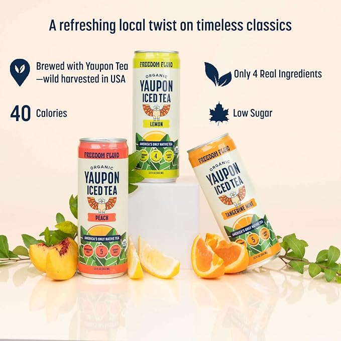 Freedom Fluid Yaupon Iced Tea – Refreshing &amp Slightly Sweet Organic Yaupon Tea – Variety 12 Pack (12 oz cans) – Antioxidant Rich Natural Caffeine Low Calorie Low Sugar Herbal Tea Drink