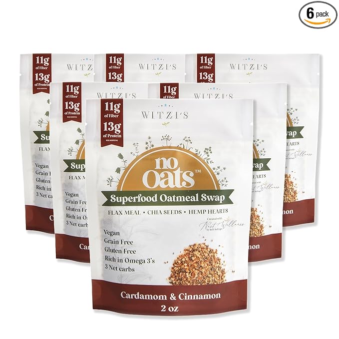 Witzi's No Oats Oatmeal Alternative Cardamom &amp Cinnamon 2oz (Pack of 6) Made with Chia Seeds Cinnamon &amp Cardamom Grain Free Gluten Free Vegan Keto