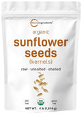 Organic Sunflower Seeds 4lbs | Raw Unsalted &amp Shelled – Whole Kernels | Low Carb Snack | Great for Baking Smoothies &amp Salad Toppings | Non-GMO Vegan Plant Based