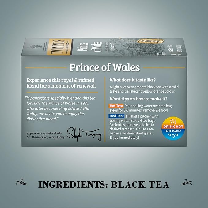 Twinings Prince of Wales Tea – A Light &amp Velvety Smooth Caffeinated Black Tea Individually Wrapped Tea Bags 20 Count (Pack of 4)