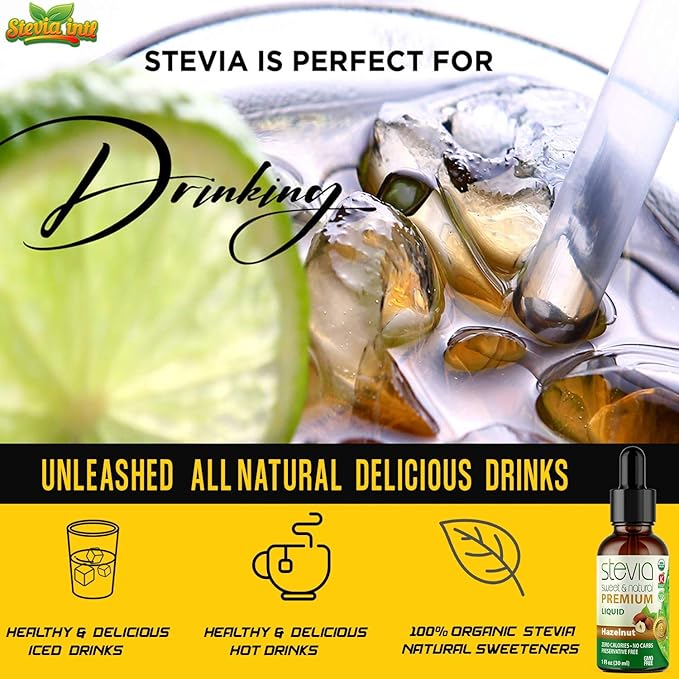 Hazelnut Premium Quality Stevia Drops. Organic Liquid Stevia Sugar Substitute Naturally Sweet Non-Bitter 0 Calorie 0 Carb NON-GMO Diabetic &amp Keto Friendly (1oz) Glass Bottles (Pack of 3)