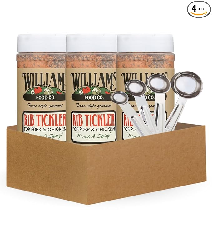 3x Williams Food Co Seasoning Rib Tickler 13.5 OZ – Bundle with Measuring Spoon Set – Includes Williams Chili Seasoning for Ideally Seasoned Ribs and Chili – Gift Set (4 Items)