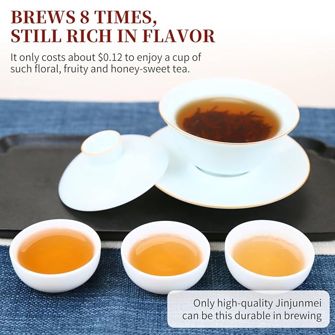 CHADUO Golden Monkey Tea Loose Leaf Jin Jun Mei Black Tea Loose Leaf Authentic Wuyi Mountain Jinjunmei Black Tea Rich Floral Aroma And Honeyed Fruity Aroma 150g/5.29oz Grade AAA 金骏眉 红茶 中国茶