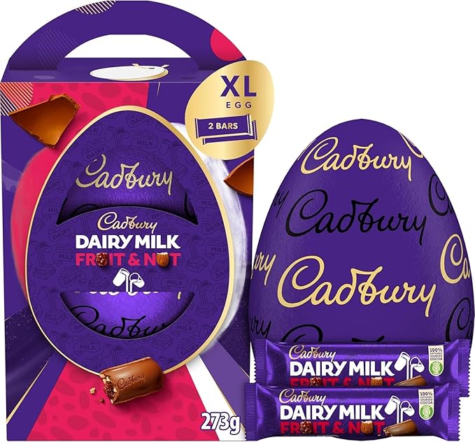 Cadbury Dairy Milk Fruit &amp Nut Chocolate Easter Egg Includes 1 Extra Large Chocolate Shell and Cadbury Dairy Milk Fruit &amp Nut 2 Bars Gift for Easter 273 g (Pack of 1)