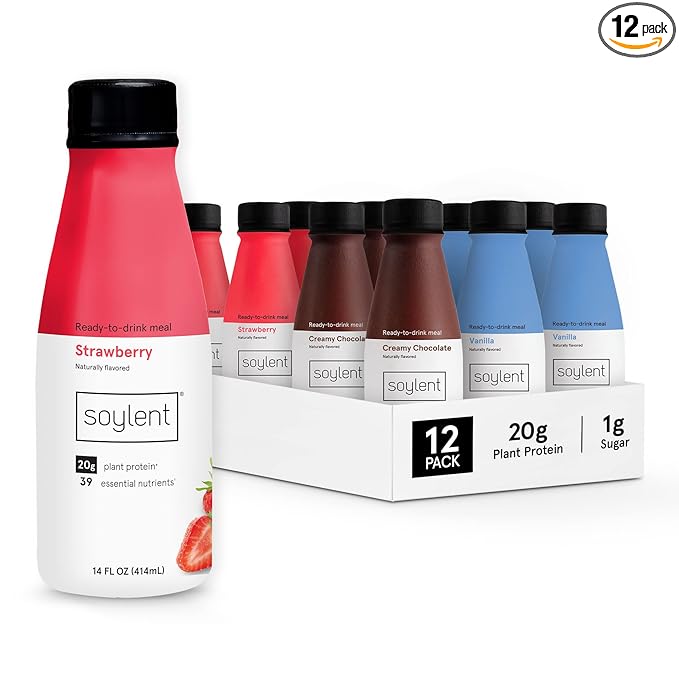 Soylent Complete Nutrition Gluten-Free Vegan Protein Meal Replacement Shake Neapolitan Variety Pack 14 Oz 12 Pack