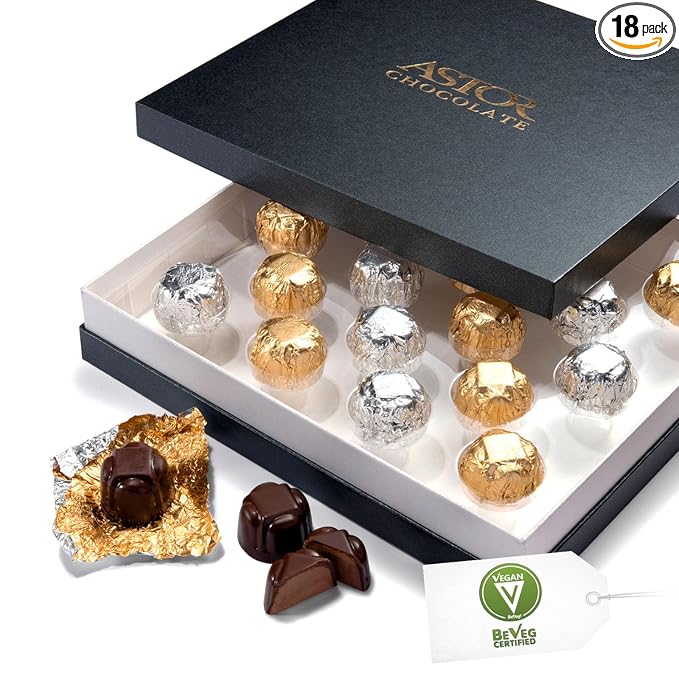 Vegan Chocolate by Astor Chocolate Dairy Free Chocolate Gift Box 18 Gourmet Hazelnut Belgian Dessert Truffles Non Dairy Kosher