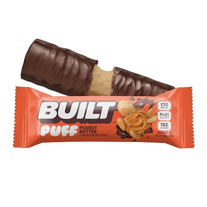 Built Bar Puff Protein Bars Peanut Butter Puff 17g Protein Snacks On-The-Go Bars Only 150 Calories 6g Sugar Collagen Gluten Free 12 Count
