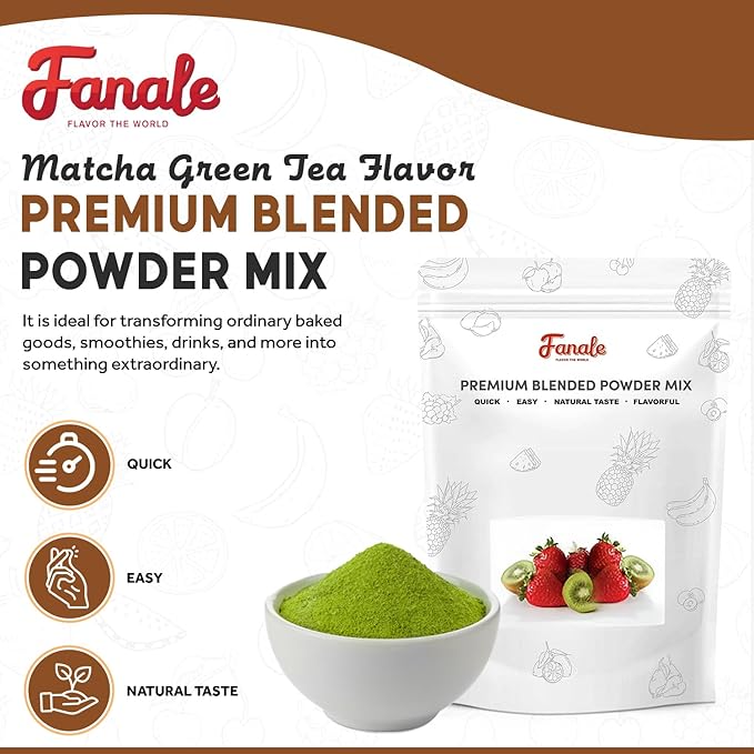 Fanale Premium Matcha Green Bubble Tea Flavoring Powder | Perfect for Baking Smoothies Desserts and Drinks | Instant Flavoring Powder for Boba Milk Tea - 2.2 Pounds (Pack of 1)