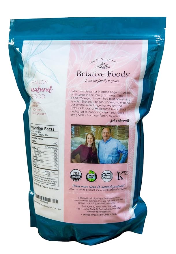 Organic Cane Sugar Crystals (5lb sugar packet) - Preservative &amp bone-char free vegan food sugar substitute gluten free Non-GMO fine natural sugar sweetener for cooking beverages &amp more