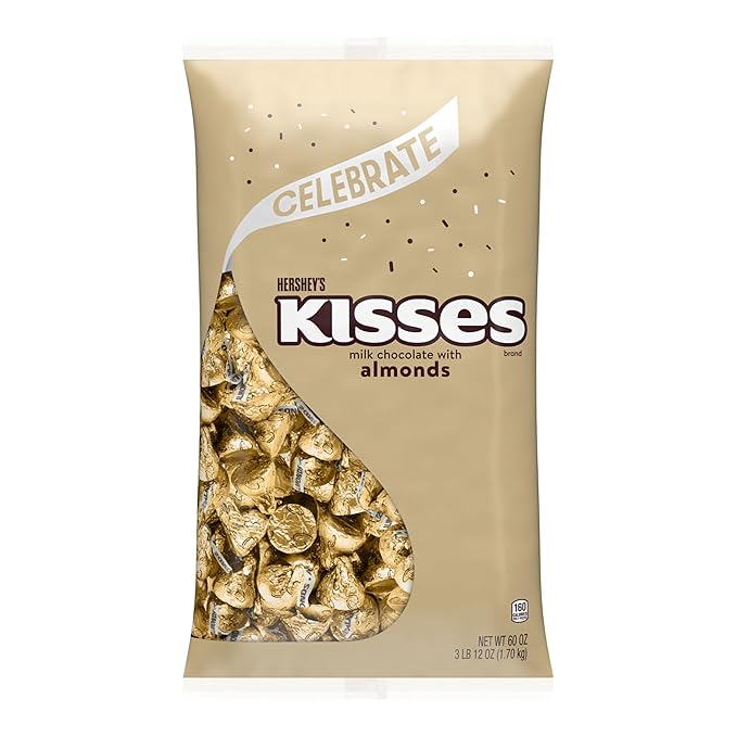 HERSHEY'S KISSES Milk Chocolate with Almonds Candy Bulk Bag 60 oz