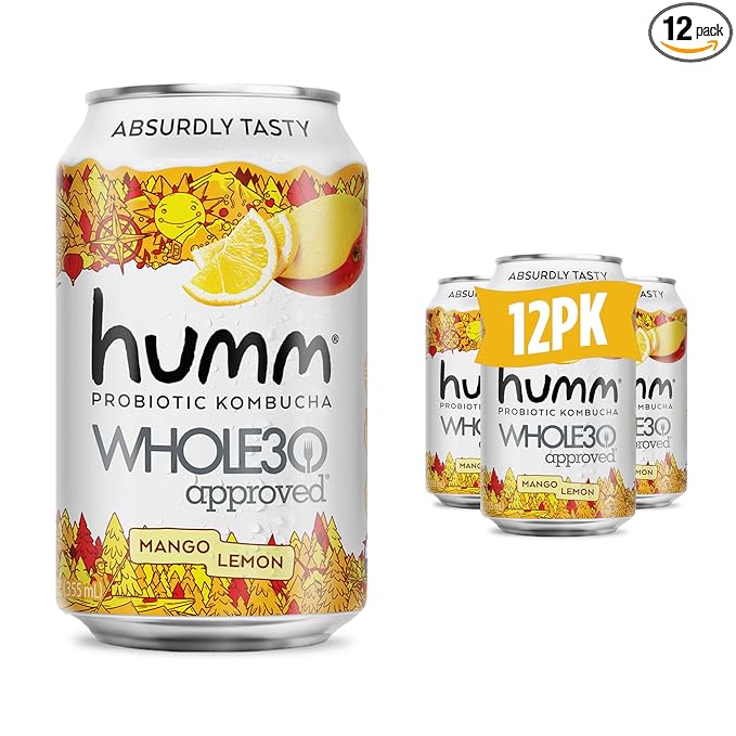 Humm Whole30 Approved Kombucha Mango Lemon Organic Vegan &amp GMO Free (12 Pack)