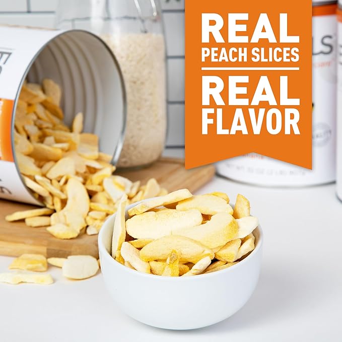 Emergency Essentials Freeze-Dried Peach Slices #10 Can Freeze-Dried Fruit Freeze-Dried Peaches Peach Rings Snacks Emergency Food Cans 30-Year Shelf Life Food