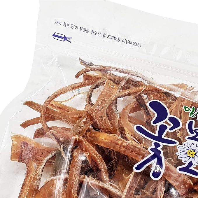 Dried Calamari Jerky – Korean Style Snack Flower Over Calamari – Sweet &amp Savory Seafood Treat Zip Bag 8.11oz – Late Night Ocean Delicacy 꽃보다 오징어