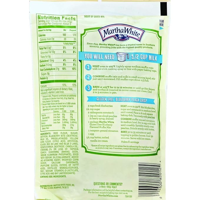 Martha White Gluten Free Blueberry Muffin Mix 7 Ounce (Pack of 12)