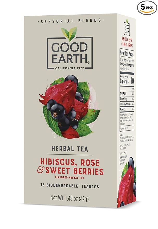 Good Earth Sensorial Blend Flavored Herbal Tea Hibiscus Rose and Sweet Berries No Artificial Color No Preservatives 15 Bag (Pack of 5)