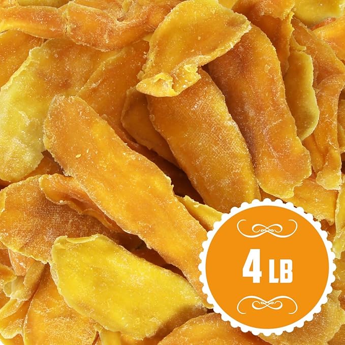Dried Mango Slices - 4 Pound Bulk Pack Soft &amp Juicy Sweet Dried Mango Healthy Snack Delicious Texture Chewy Ripened Mangos Dried Fruits with Natural Tangy Sweetness of Fresh Mangoes.