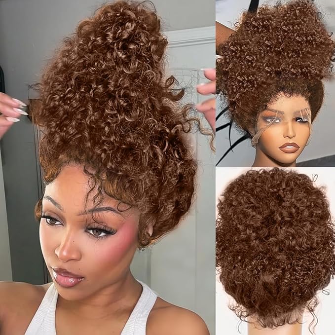 250 Density 32 Inch Deep Wave 360 Lace Front Wigs Human Hair Full Chocolate Brown Lace Front Wig Pre Plucked with Bady Hair Curly Wig 360 Glueless Lace Frontal Wigs for Women