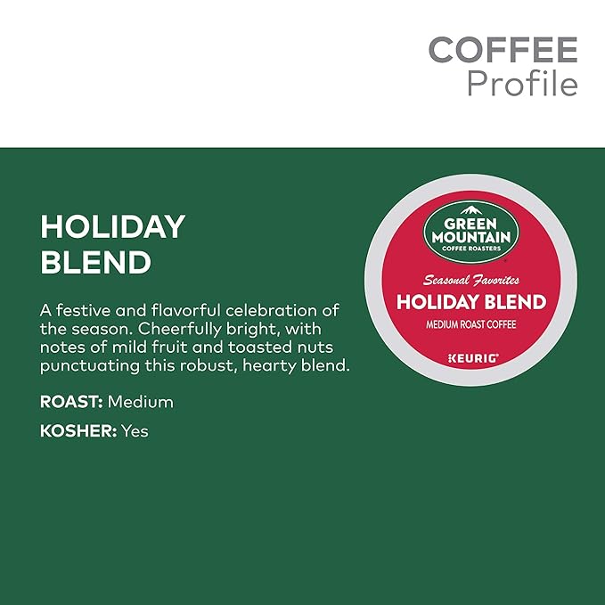 Green Mountain Coffee Roasters Holiday Blend Keurig Single Serve K-Cup Pods 72 Count (6 Packs of 12)