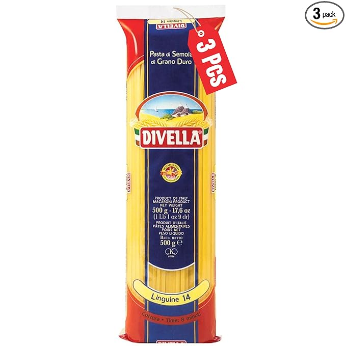 Divella Linguine Pasta #14 16 oz. (Pack of 3) - Authentic Italian Pasta Made with Durum Wheat Semolina Perfect ‘Al Dente’ Texture for Every Dish