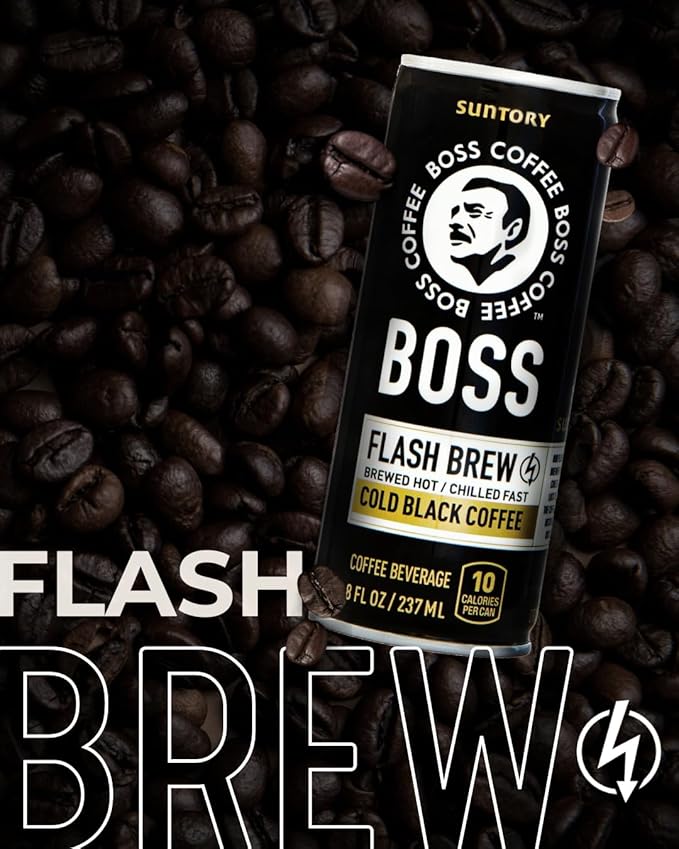BOSS Coffee by Suntory - Japanese Flash Brew Original Black Coffee 8oz 12 Pack Imported from Japan Espresso Doubleshot Ready to Drink Keto Friendly Vegan No Sugar No Dairy