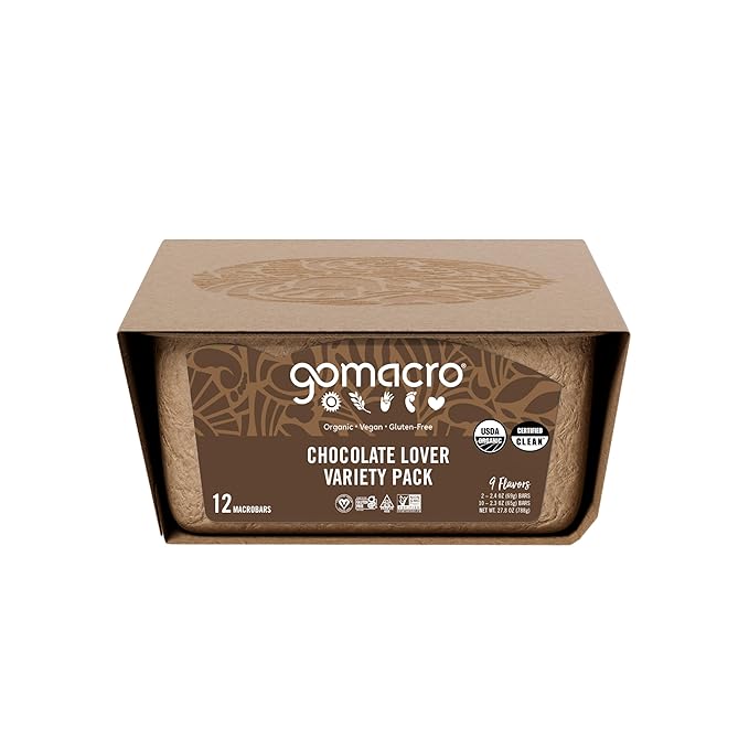 GoMacro MacroBar Organic Vegan Protein Bars - Chocolate Lover Variety Pack (2.3 Ounce Bars 12 Count)