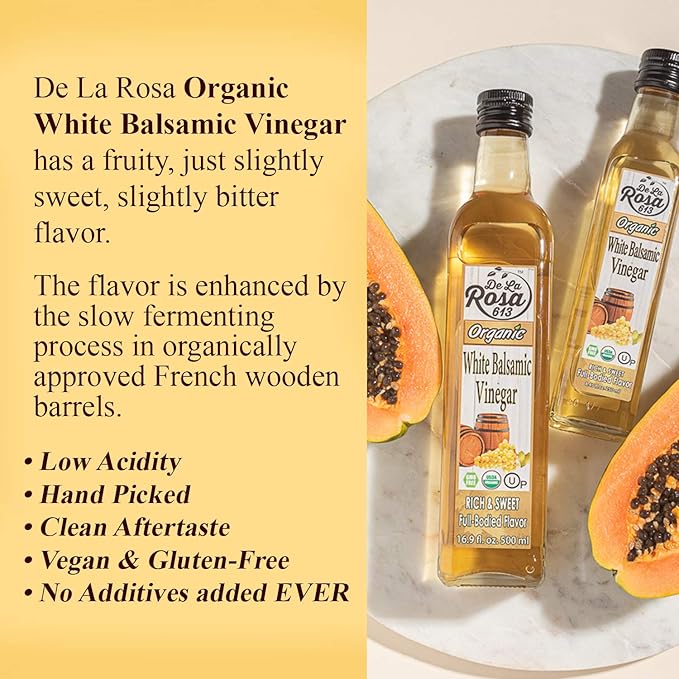 De La Rosa Organic White Balsamic Vinegar Kosher for Passover Vegan &amp Gluten-Free Great for Salad Dressing Marinades Organic Balsamic Vinegar 16.9 Oz (Pack of 2)