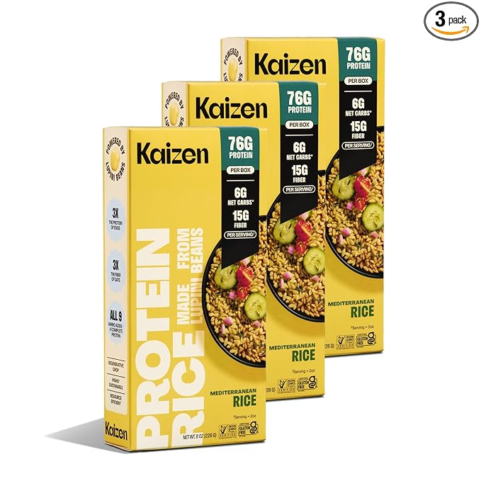 Kaizen Low Carb Keto Mediterranean Rice -High Protein (20g) Keto Friendly Gluten-Free Plant-Based Made with High Fiber Lupin Flour - 8 ounces (Pack of 3)