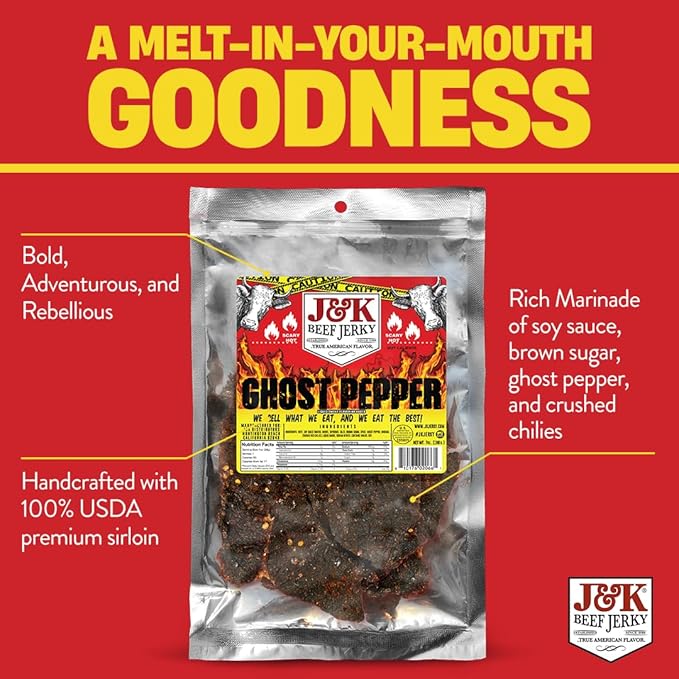 J&ampK Jerky Small Batch Handcrafted Beef Jerky Ghost Pepper 7oz